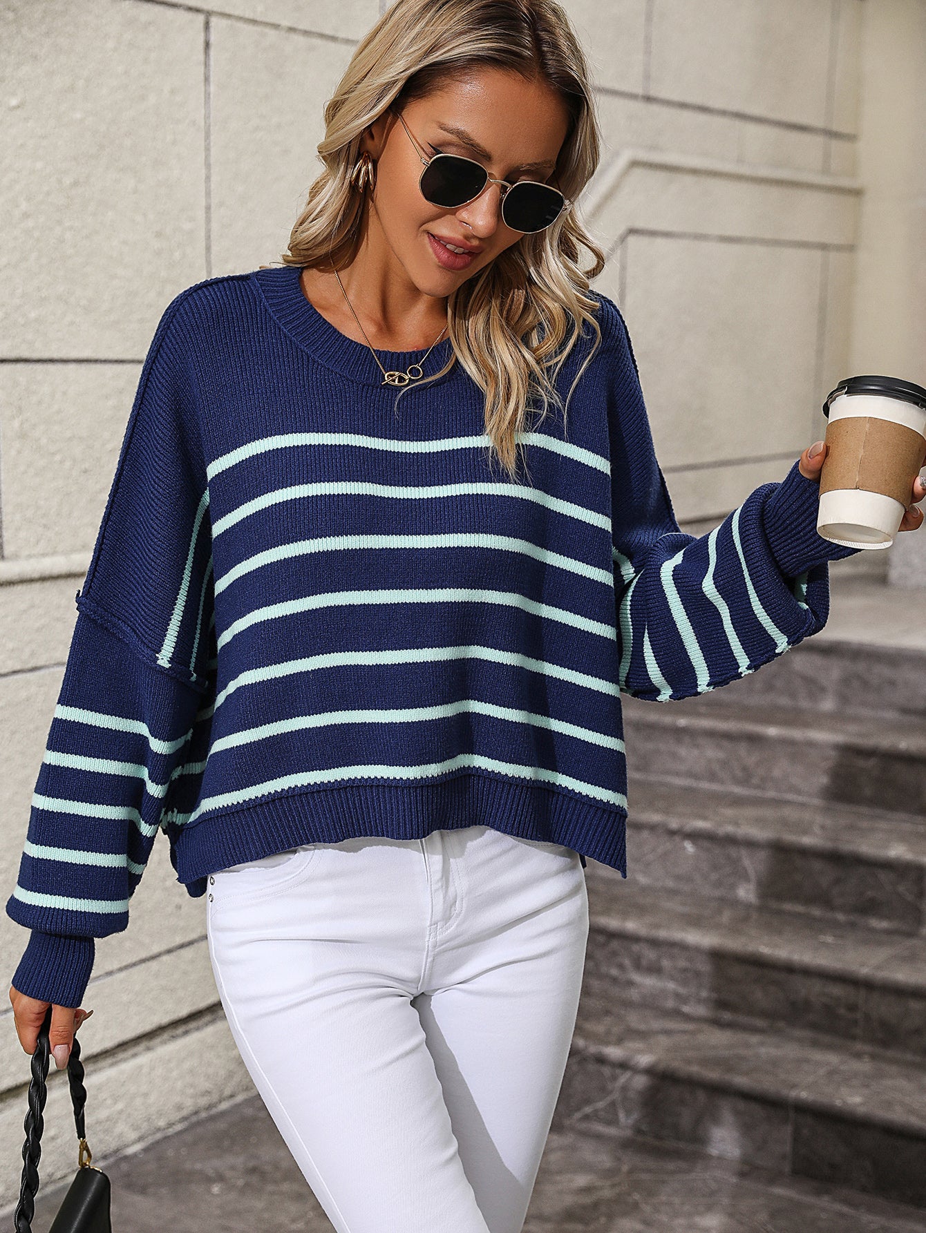 Round Neck Knitwear Loose Pullover Stripe Sweater