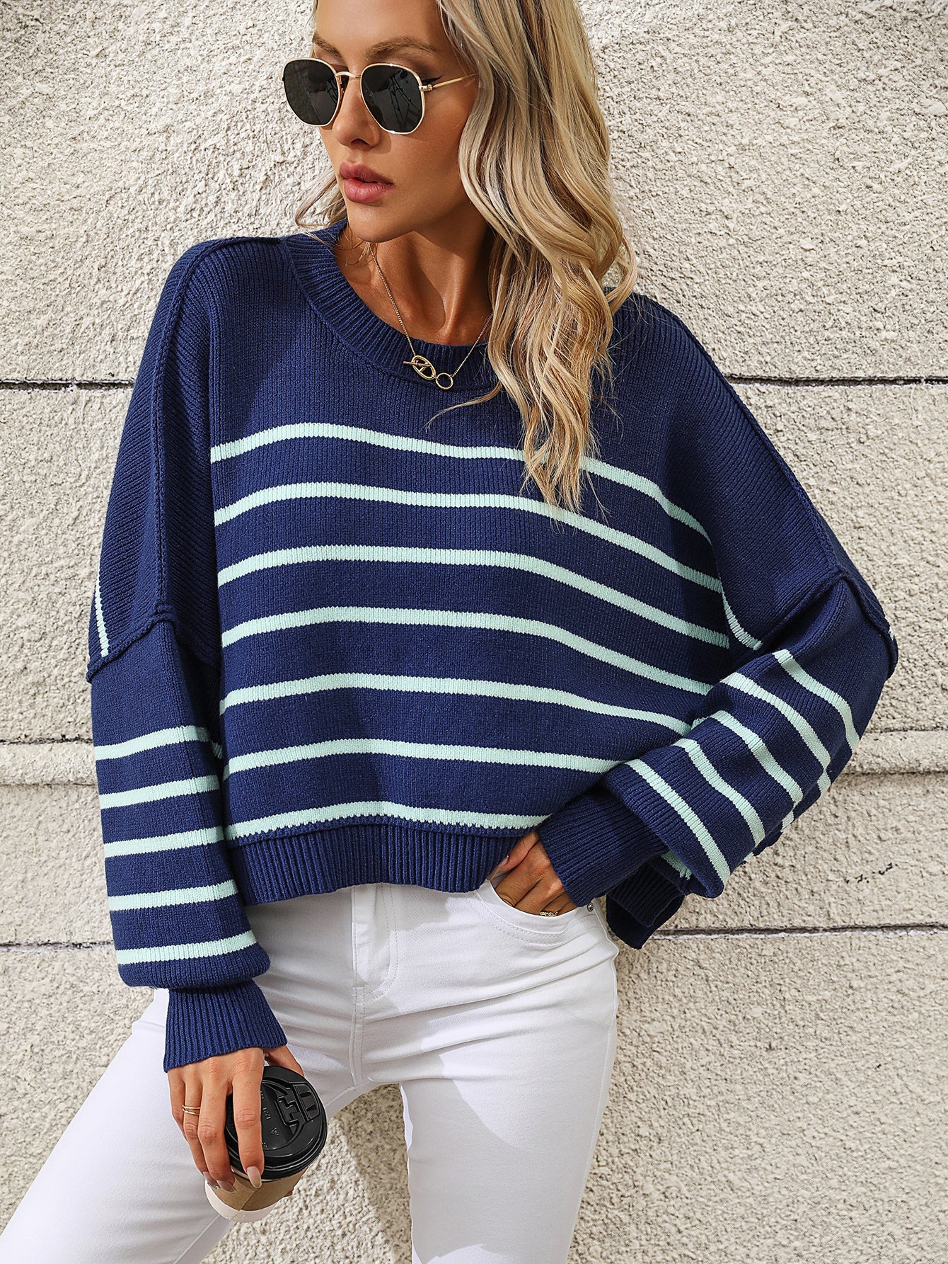 Round Neck Knitwear Loose Pullover Stripe Sweater