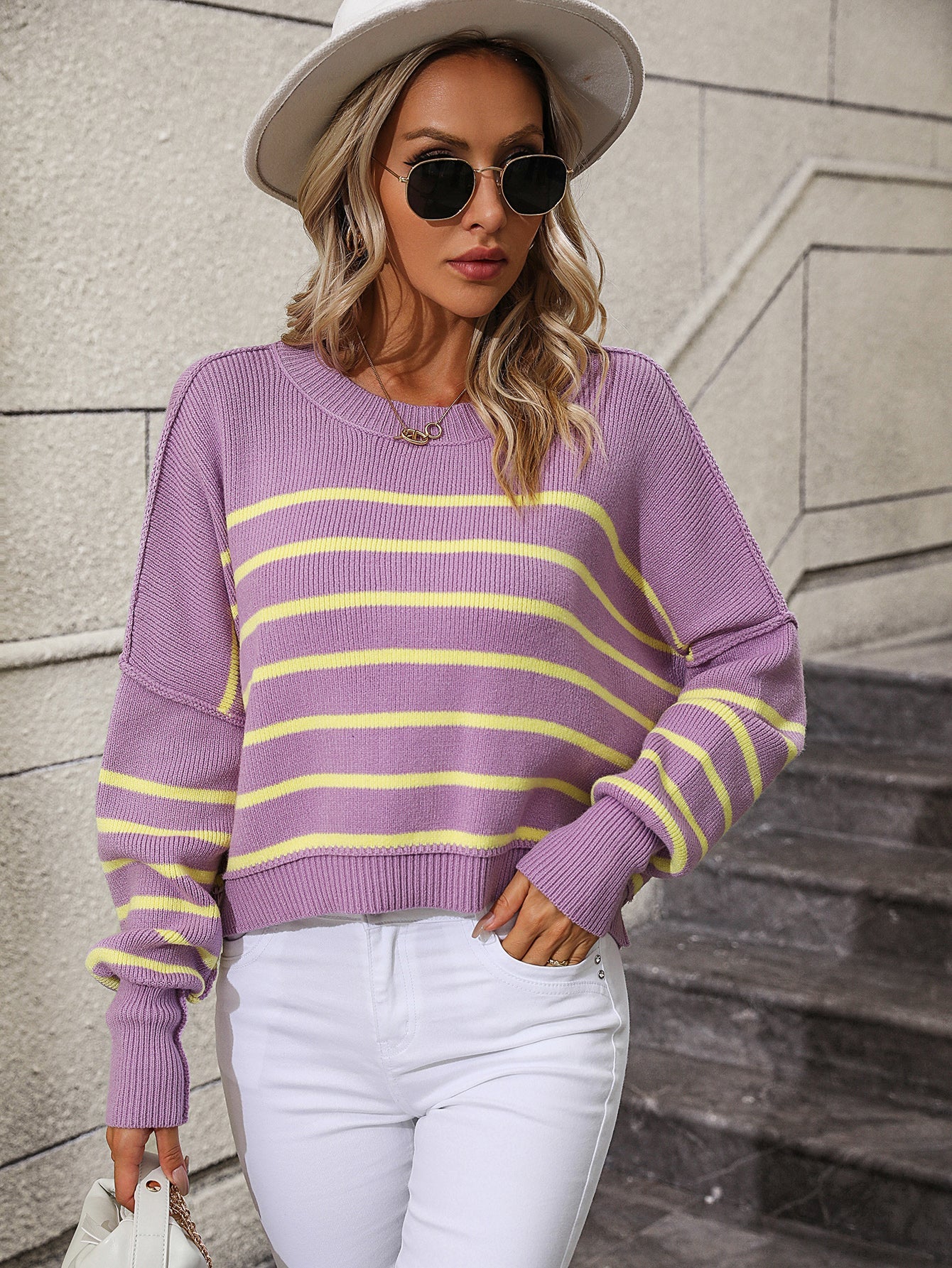 Round Neck Knitwear Loose Pullover Stripe Sweater