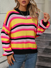 Stitching Knitwear Loose Color Round Neck Striped Sweater