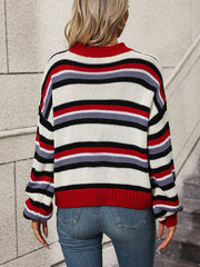 Stitching Knitwear Loose Color Round Neck Striped Sweater