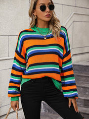 Stitching Knitwear Loose Color Round Neck Striped Sweater