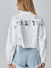 Tassel Short Denim Jacket Alphabet Jacket Top