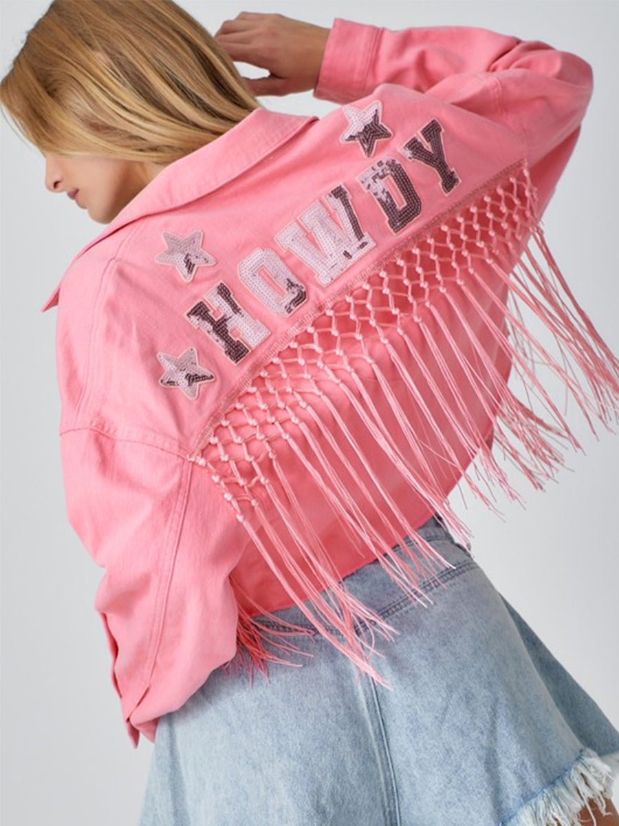 Tassel Short Denim Jacket Alphabet Jacket Top