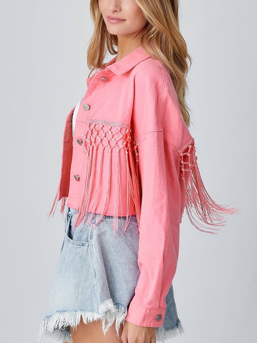 Tassel Short Denim Jacket Alphabet Jacket Top