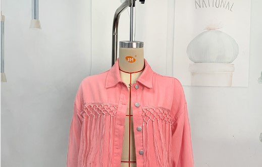 Tassel Short Denim Jacket Alphabet Jacket Top