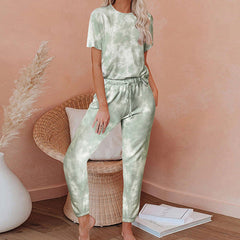 Short Sleeve Gradient Print Tie Dye Pajamas Home Wear