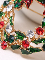 Broche couronne de Noël rétro en strass