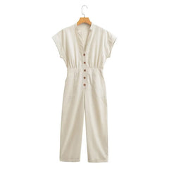 Linen Blended Straight Long Jumpsuit