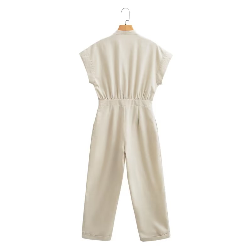 Linen Blended Straight Long Jumpsuit