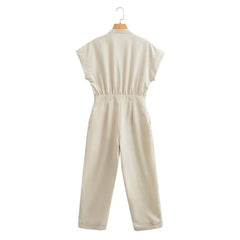 Linen Blended Straight Long Jumpsuit