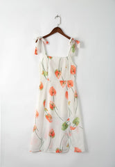 Elegantes Kleid mit hohem Schlitz und Trägern im französischen Pastoral-Print, Tube-Top, mittellanges Kleid
