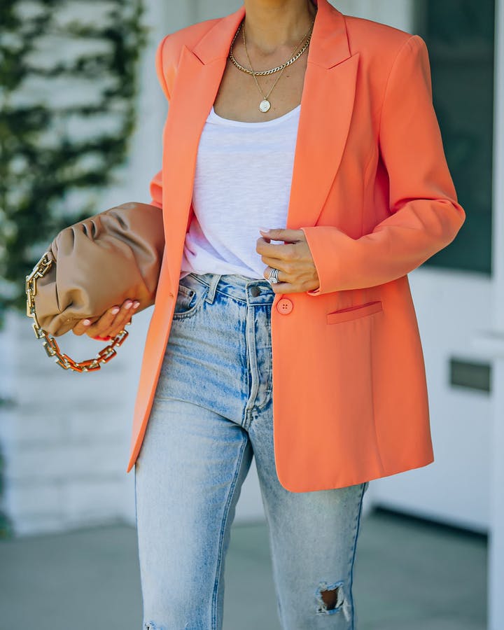 One Button Long Sleeve Candy Color Blazer