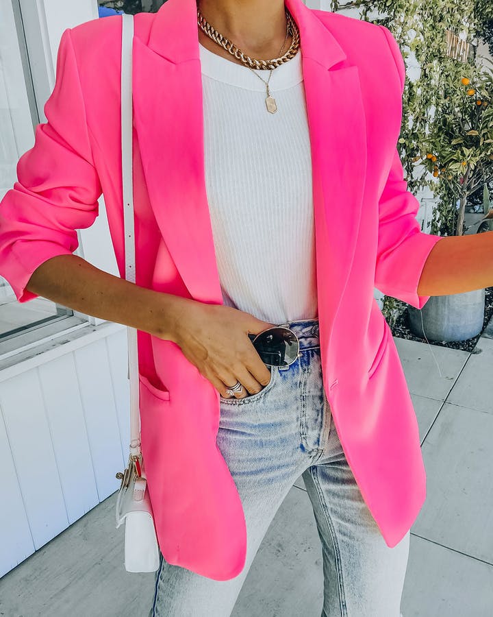 One Button Long Sleeve Candy Color Blazer
