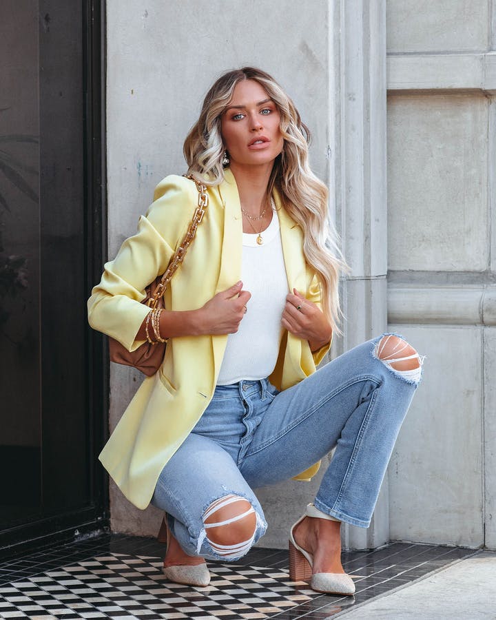 One Button Long Sleeve Candy Color Blazer