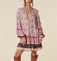 Watermark Positioning Floral WaistbLoose Mid Size Dress
