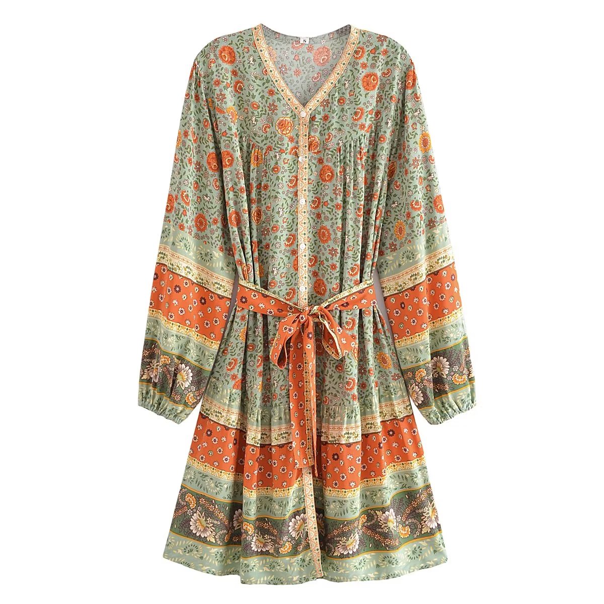 Watermark Positioning Floral WaistbLoose Mid Size Dress