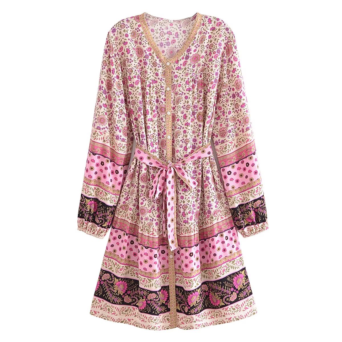 Watermark Positioning Floral WaistbLoose Mid Size Dress