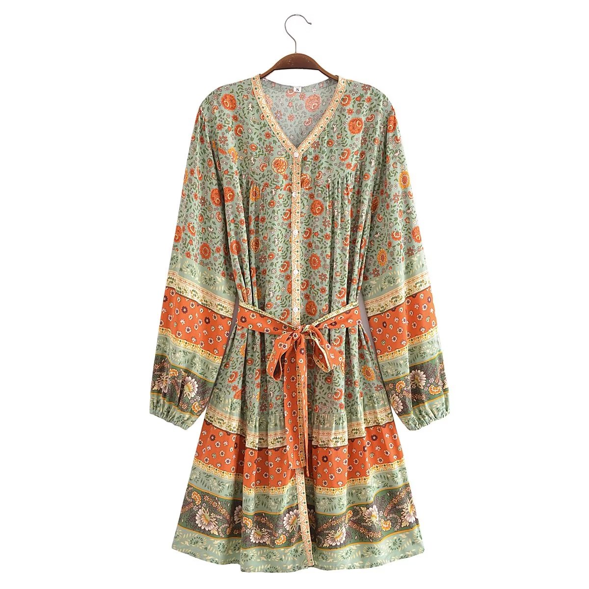 Watermark Positioning Floral WaistbLoose Mid Size Dress