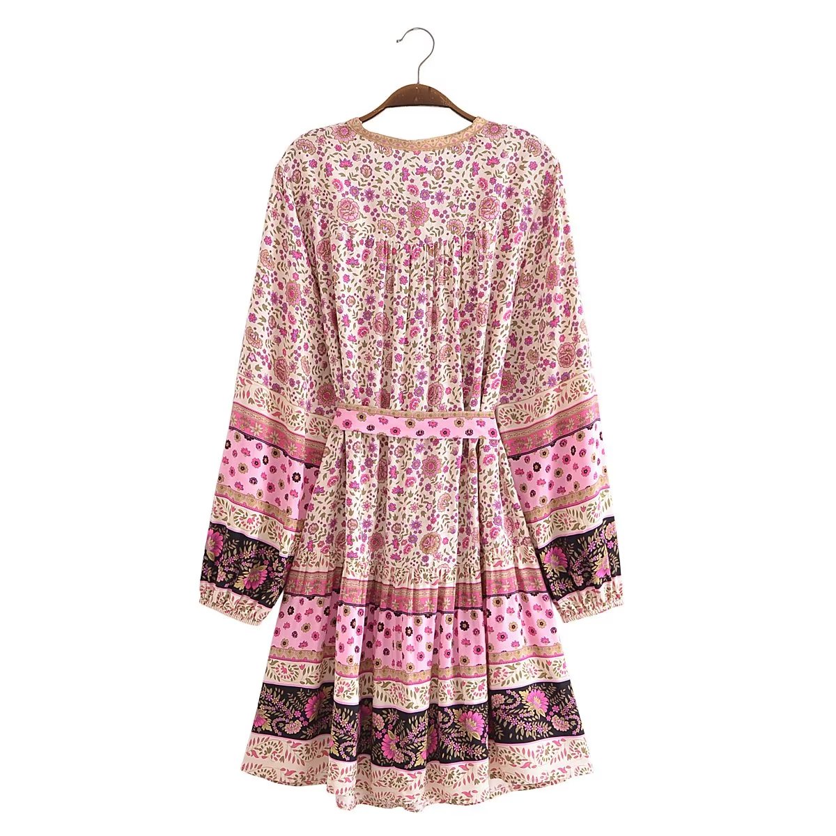Watermark Positioning Floral WaistbLoose Mid Size Dress