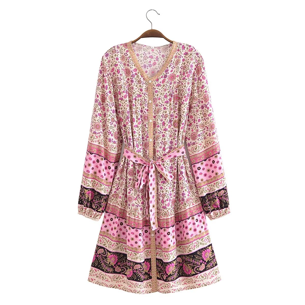 Watermark Positioning Floral WaistbLoose Mid Size Dress