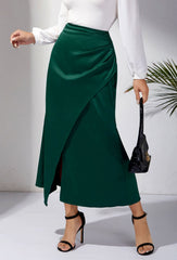 High Waist Satin Heap Pleated Split Dress Solid Skirt Zipper Fishtail Hip Skirt