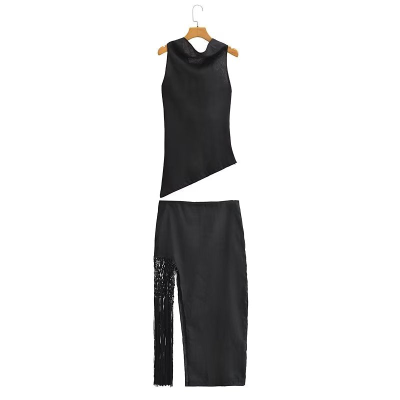 Jupe taille haute en lin avec col suspendu
