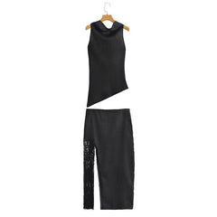 Jupe taille haute en lin avec col suspendu