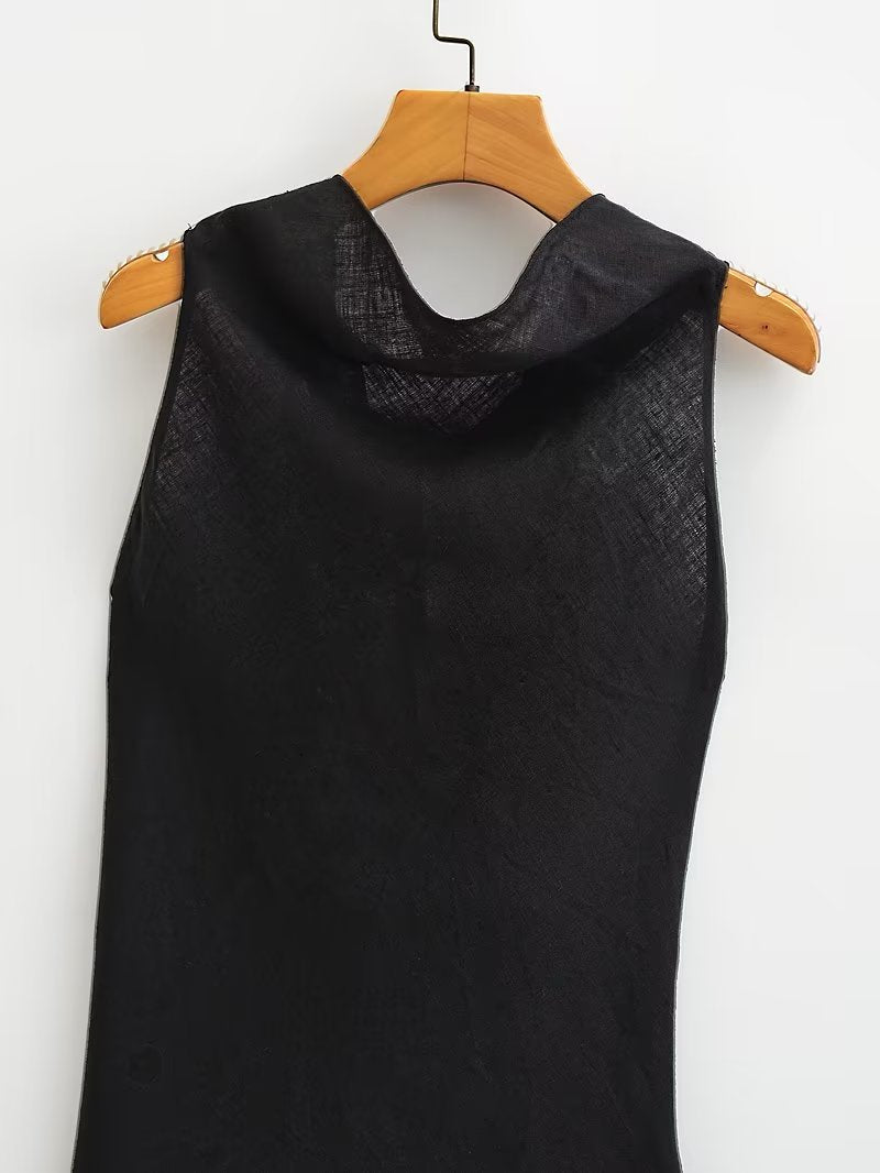 Jupe taille haute en lin avec col suspendu