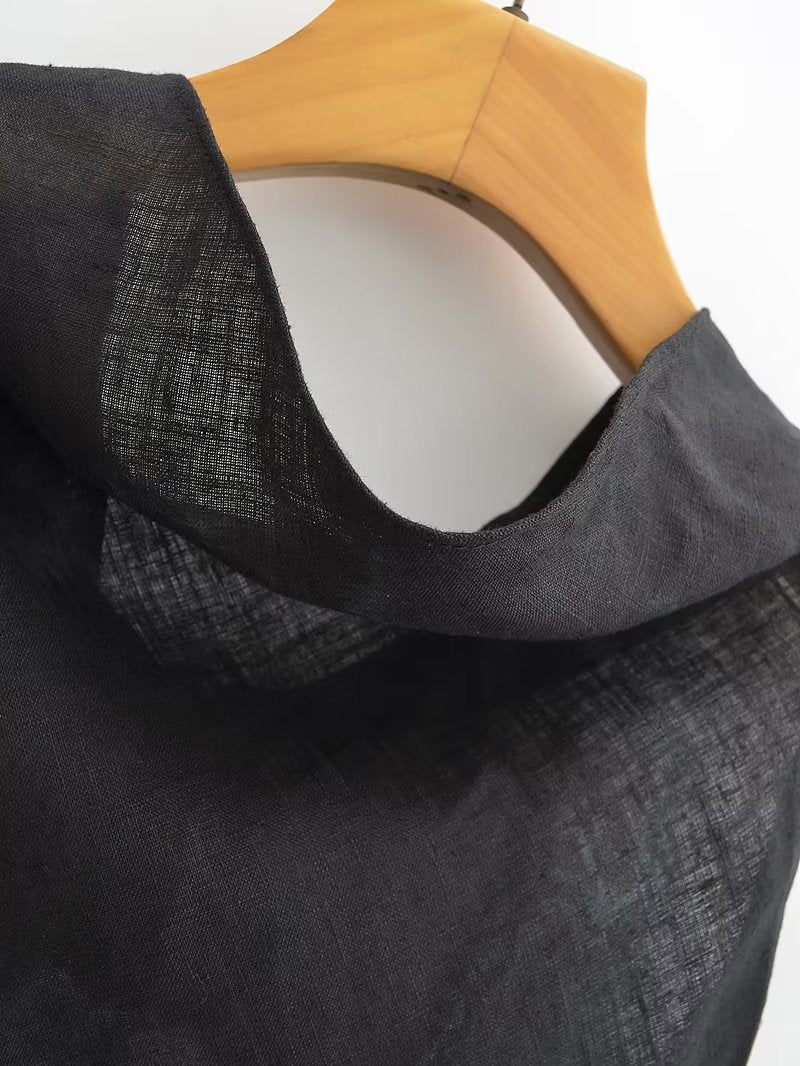 Jupe taille haute en lin avec col suspendu