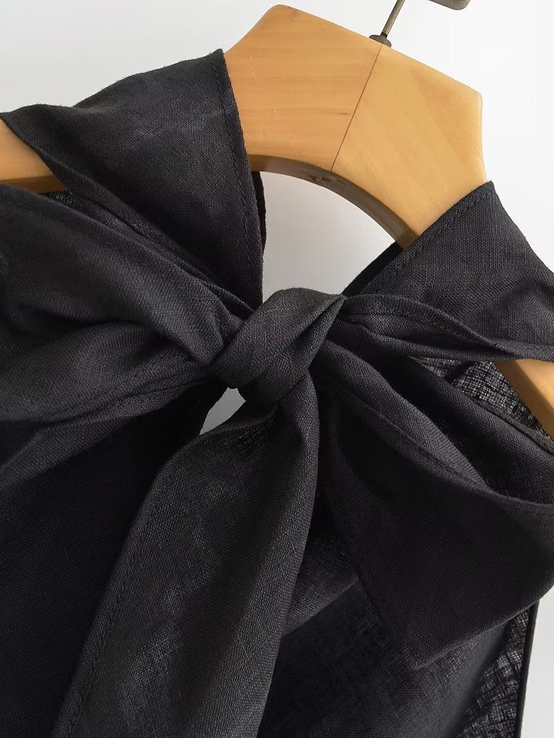 Jupe taille haute en lin avec col suspendu