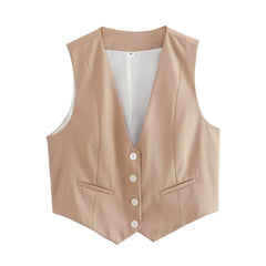 French Casual V neck Sleeveless Vest Short Vest