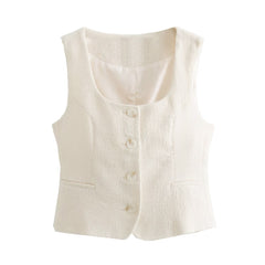 Early Collar Solid Color Single Breasted Sleeveless Waistcoat Vest