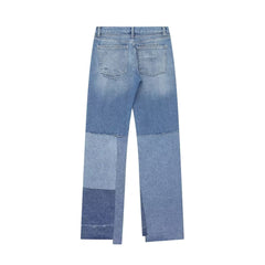 Burr Trousers Asymmetric Casual Patchwork Low Waist Flared Jeans