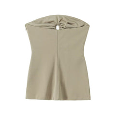 Thread Metal Ring Basic Tube Top Halter Vest