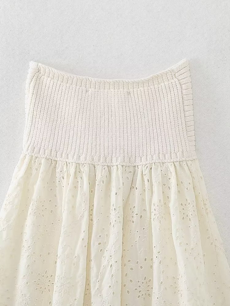 French Embroidery Stitching Straight Collar Knitted Dress