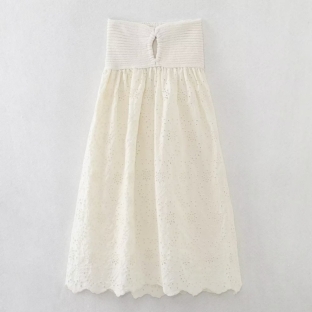 French Embroidery Stitching Straight Collar Knitted Dress