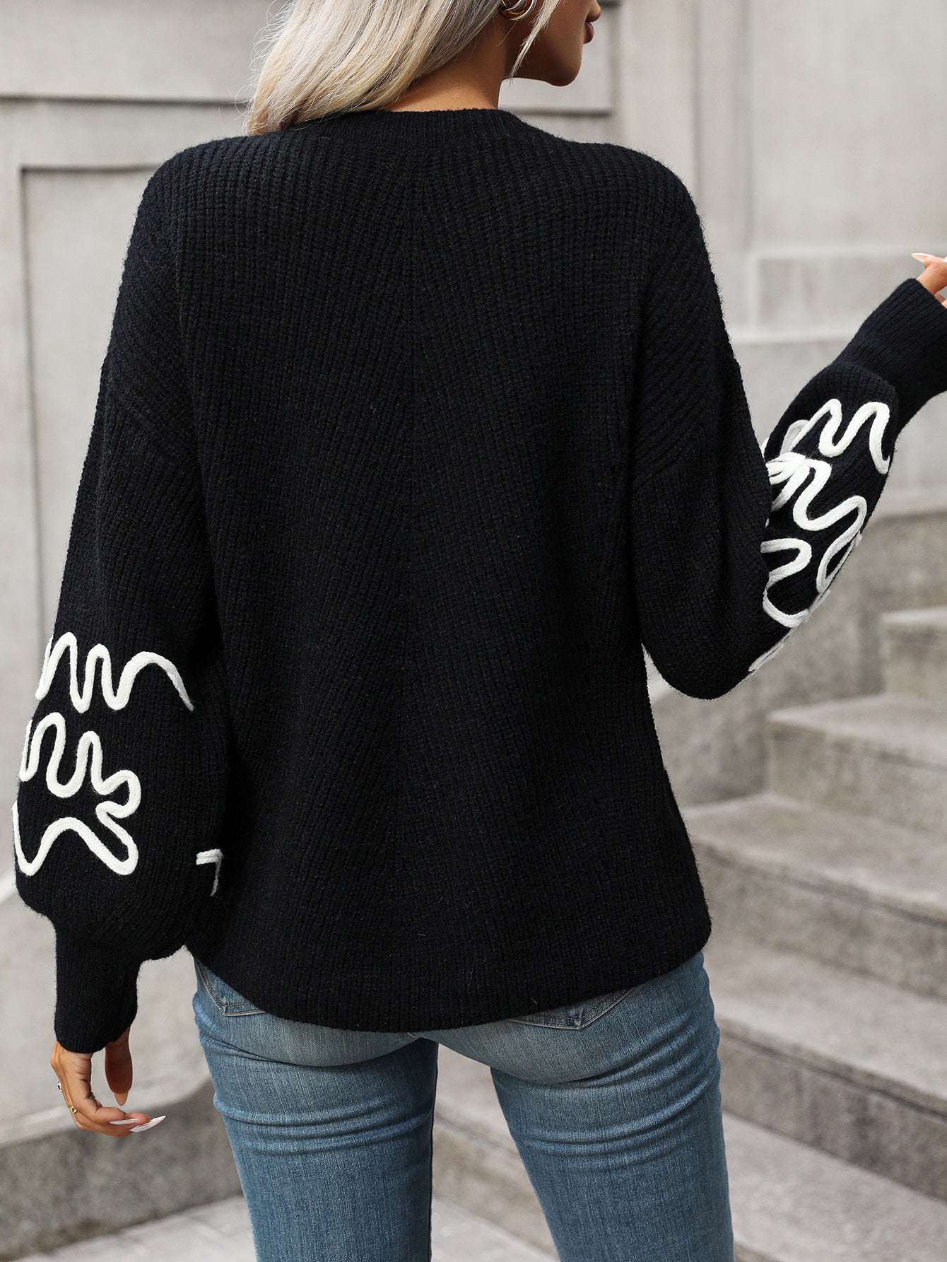 Pullover Strickmode Einfarbig Muster Pullover