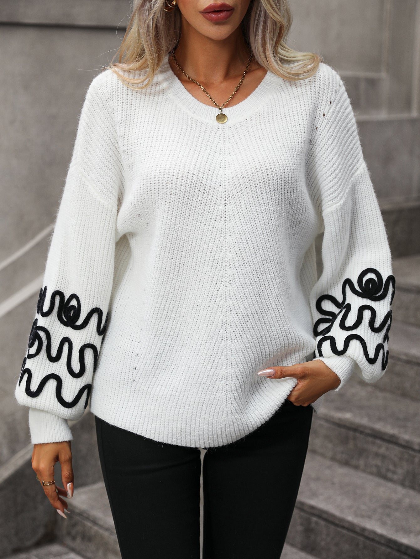 Pullover Strickmode Einfarbig Muster Pullover