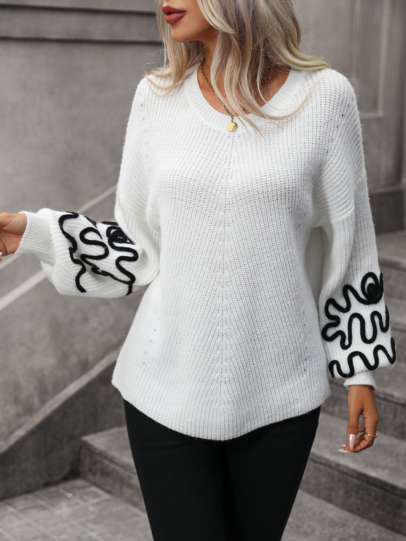Pullover Strickmode Einfarbig Muster Pullover