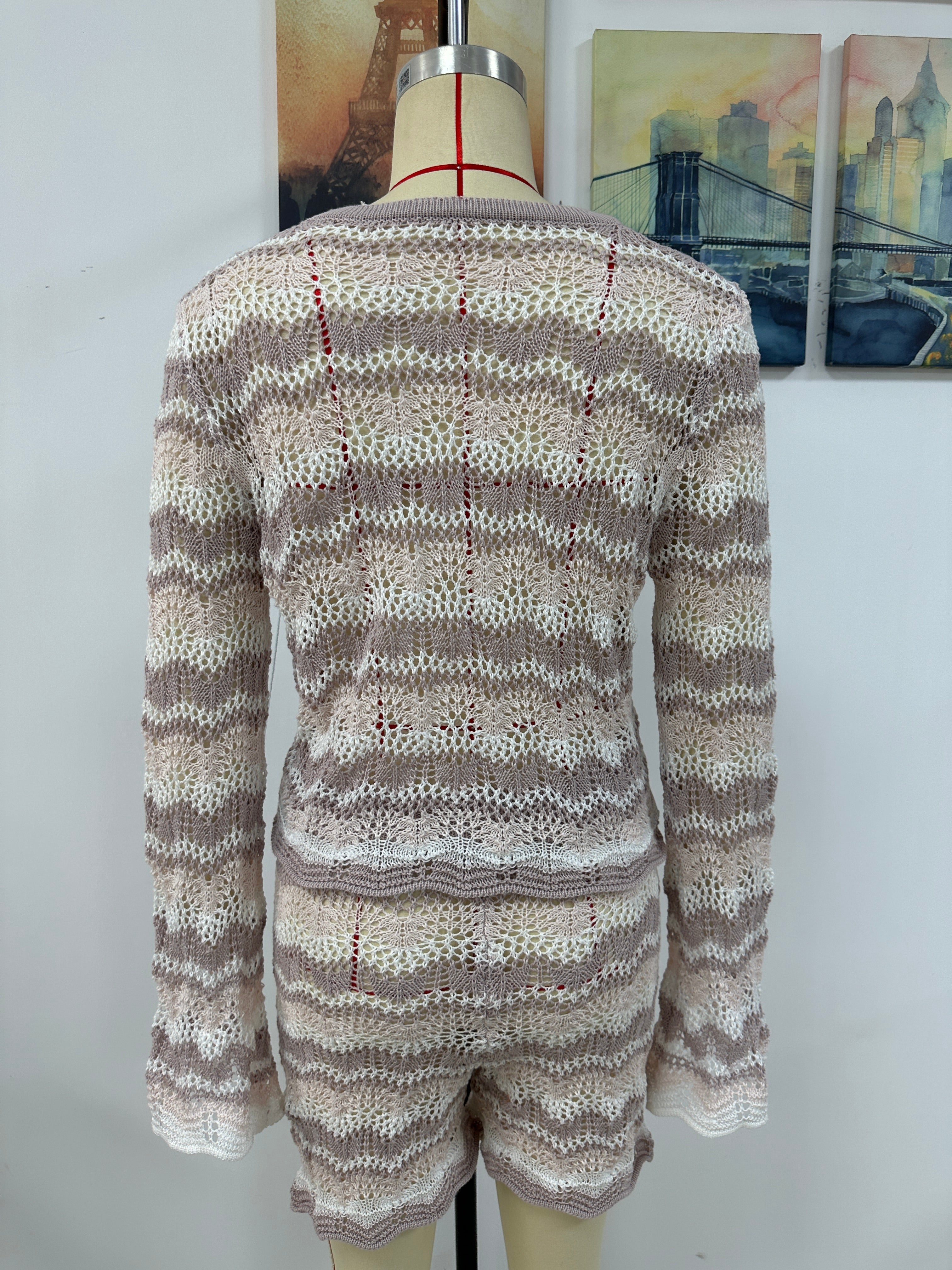 Two Piece Set Stitching Knitwear Loose Color Round Neck Striped Sweater