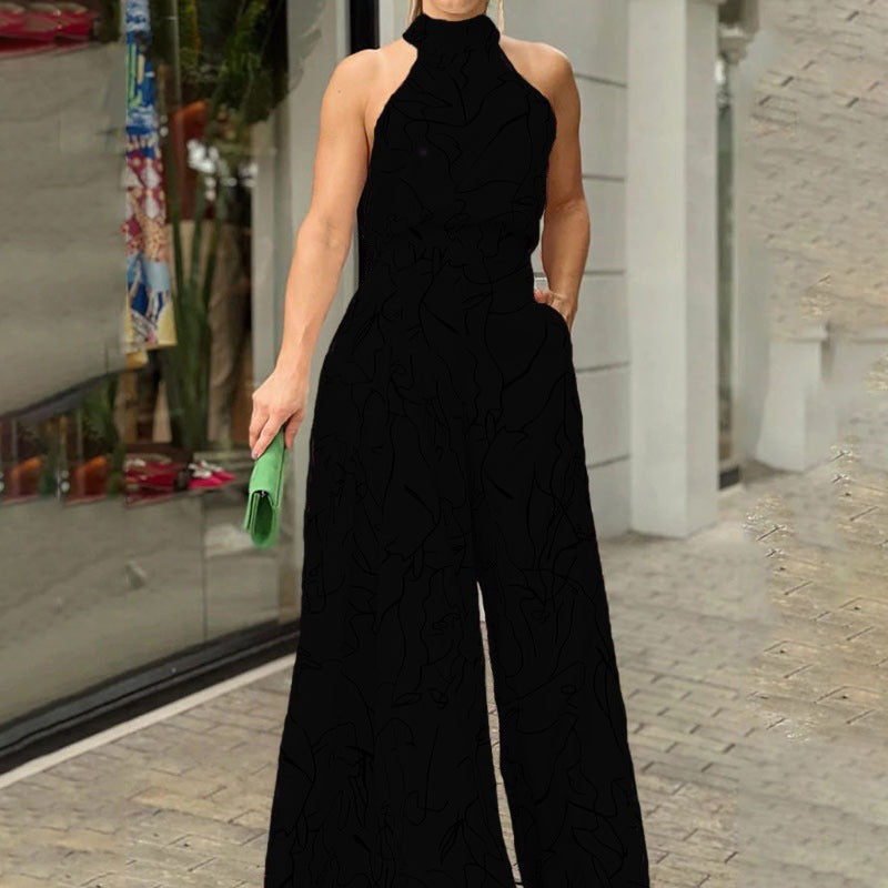 Elegant High Waist Lace up Sleeveless Halter Trousers Jumpsuit