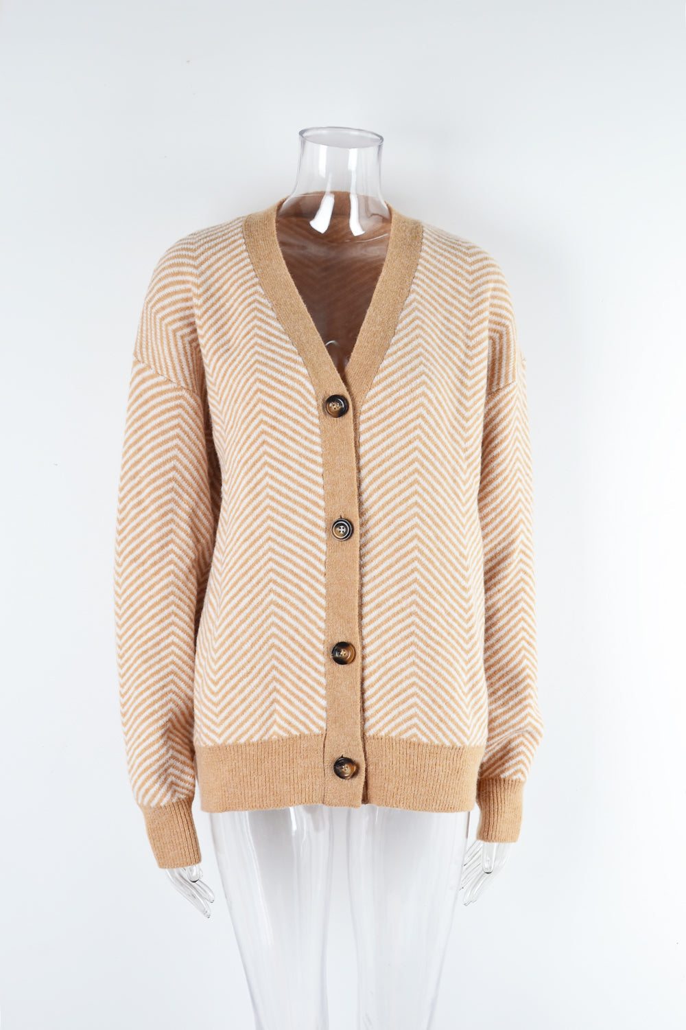 Cardigan Sweater Color Matching Button Sweater Top V neck Coat