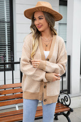 Cardigan Sweater Color Matching Button Sweater Top V neck Coat