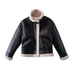 Basic Black Breathing Leather Loose Jacket Short Coat