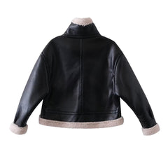 Basic Black Breathing Leather Loose Jacket Short Coat