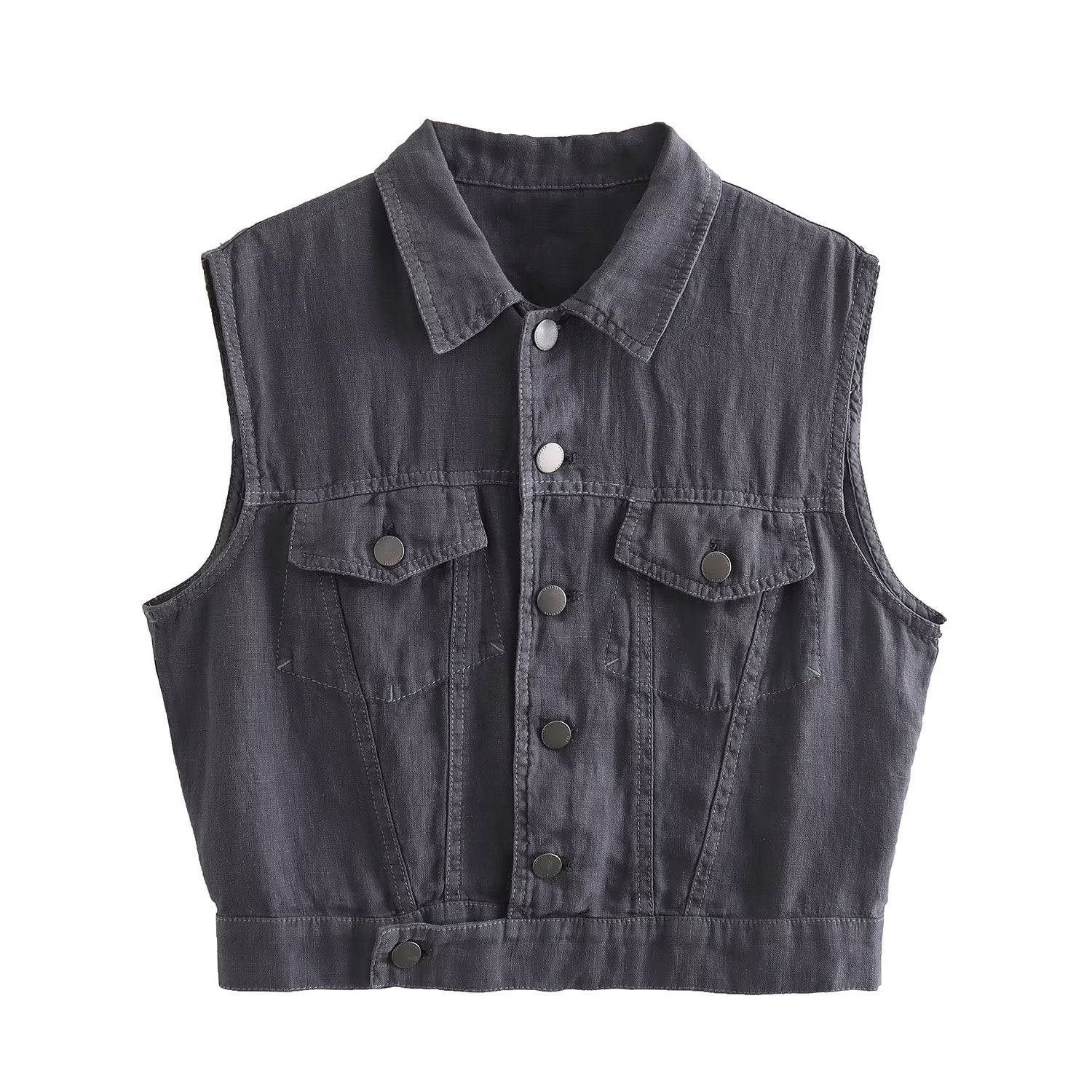 Front Decorative Denim Vest