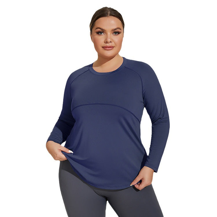 Plus Size Long Thigh Length Thin Yoga Wear Mesh Beauty Back Breathable Long Sleeve Running Fitness Top Sportswear