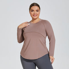 Plus Size Long Thigh Length Thin Yoga Wear Mesh Beauty Back Breathable Long Sleeve Running Fitness Top Sportswear