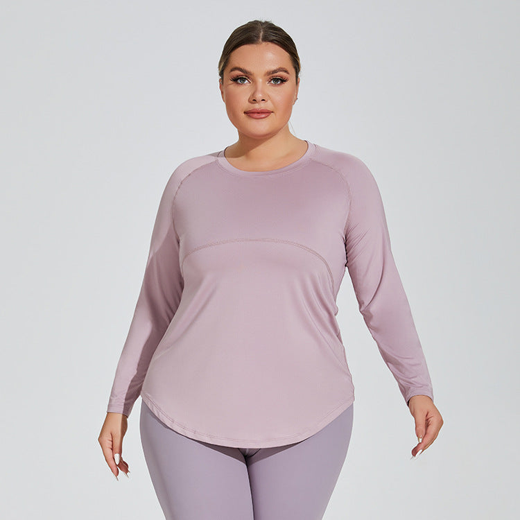 Plus Size Long Thigh Length Thin Yoga Wear Mesh Beauty Back Breathable Long Sleeve Running Fitness Top Sportswear